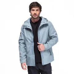 KANO - Chaqueta Cortavientos Impermeable Hombre Azul con Gorro