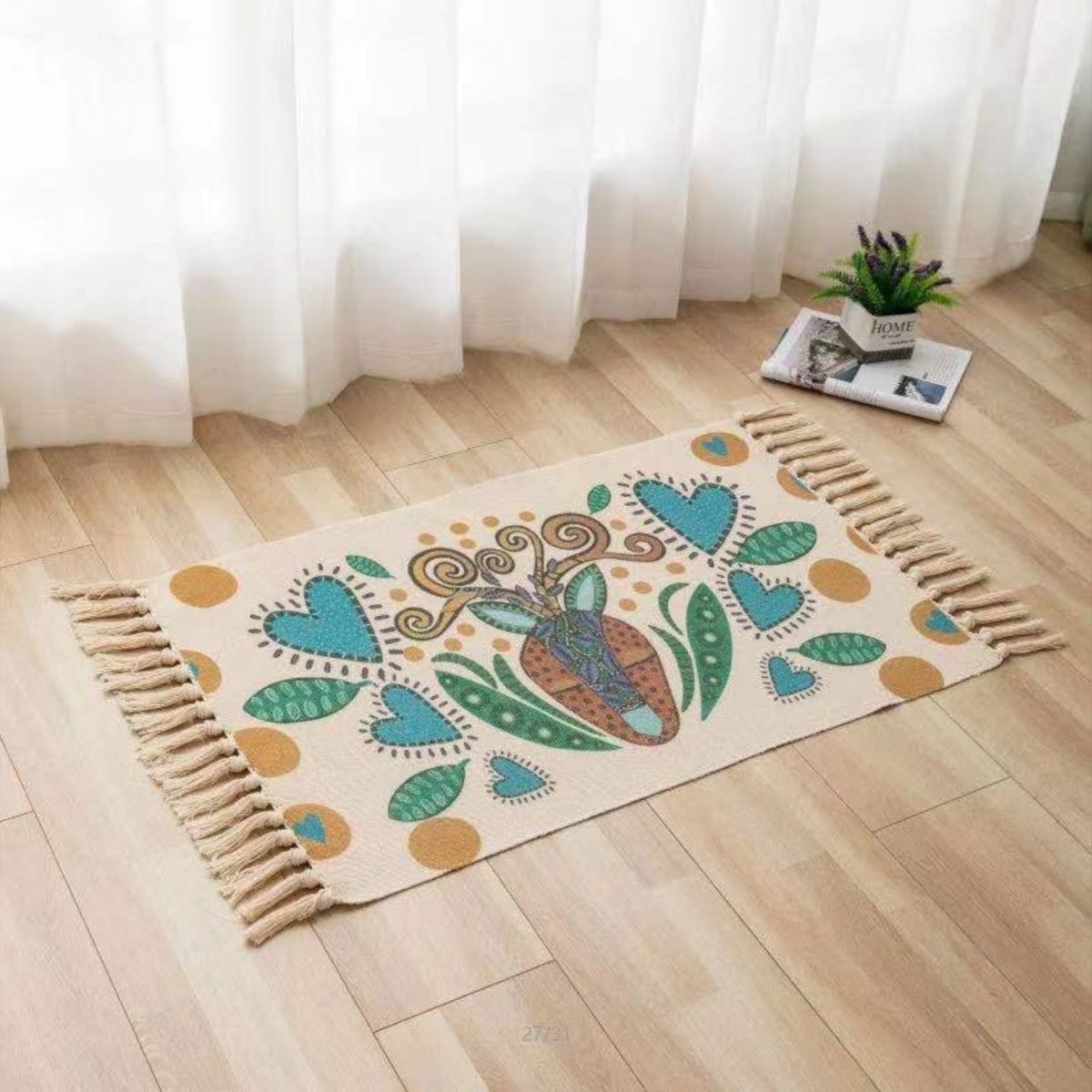 ANGELES DEL HOGAR - ALFOMBRA PEQUEÑA DE LINO Y ALGODÓN DE ESTILO NÓRDICO Y BOHEMIO 60X90CM