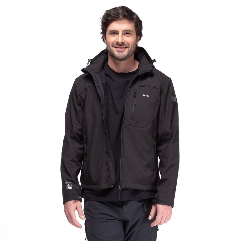 KANO Chaqueta Softshell Impermeable Kano Tepa Negro con Gorro