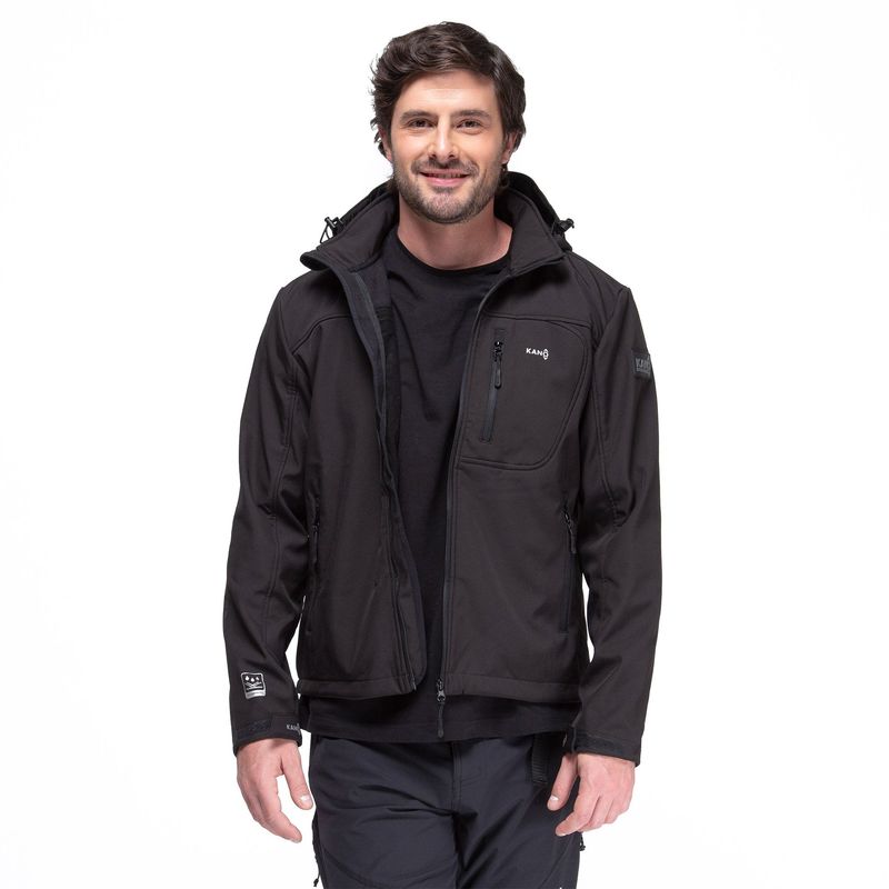 KANO - Chaqueta Softshell Impermeable Kano Tepa Negro con Gorro