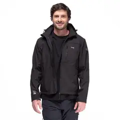 KANO - Chaqueta Softshell Impermeable Tepa Negro con Gorro
