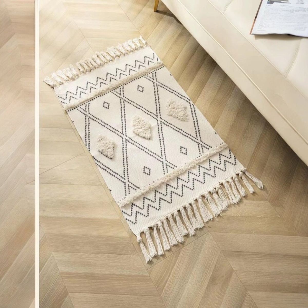 ANGELES DEL HOGAR - ALFOMBRA PEQUEÑA DE LINO Y ALGODÓN DE ESTILO NÓRDICO Y BOHEMIO 60X90CM