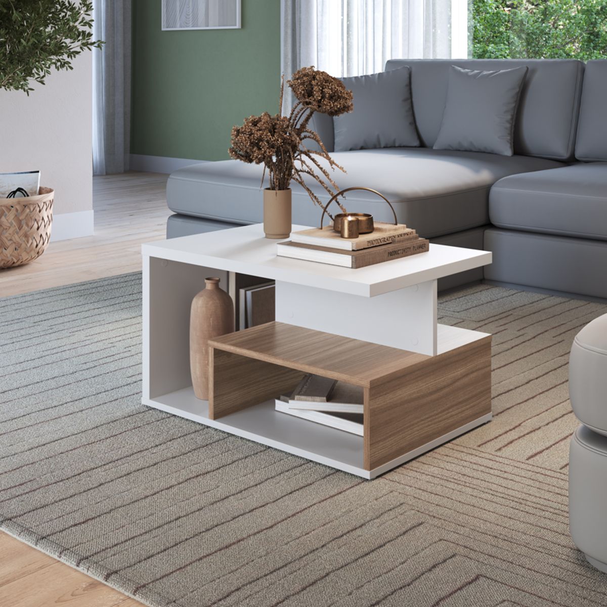 BE DESIGN - Mesa De Centro Emovell Blanco Castaño