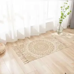 ANGELES DEL HOGAR - ALFOMBRA PEQUEÑA DE LINO Y ALGODÓN DE ESTILO NÓRDICO Y BOHEMIO 60X90CM