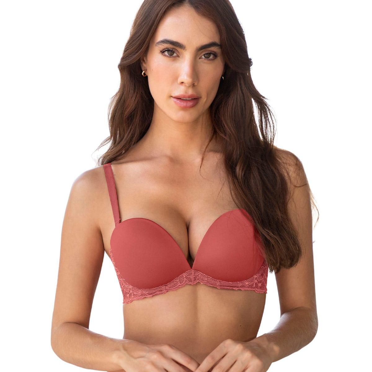 LEONISA - Sostén triple realce efecto 3D escote profundo 091043 Terracota