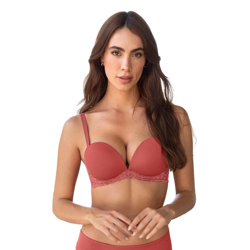 LEONISA - Sostén triple realce efecto 3D escote profundo 091043 Terracota
