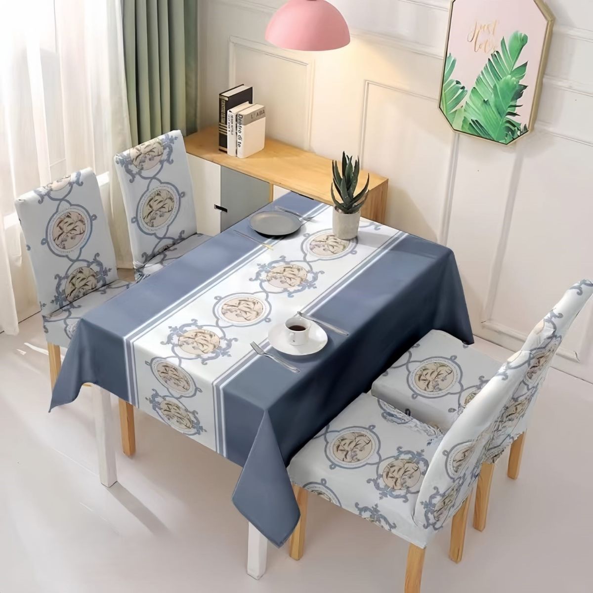 GENERICO - SET DE UN MANTEL IMPERMEABLE CON 6 FUNDAS CUBRE SILLAS