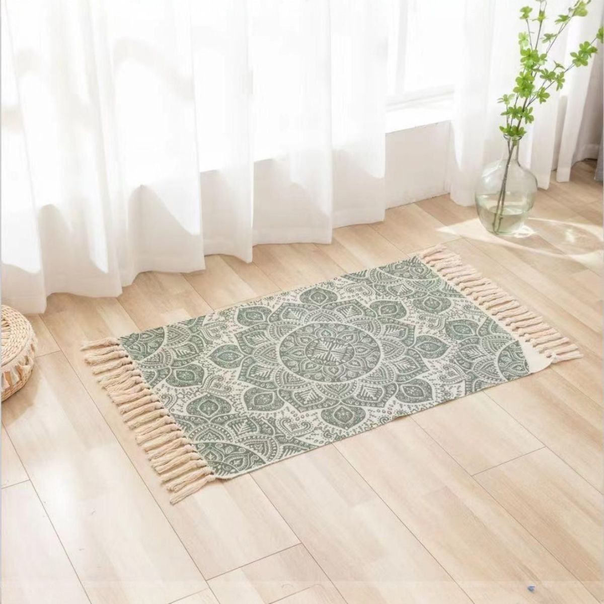 ANGELES DEL HOGAR - ALFOMBRA PEQUEÑA DE LINO Y ALGODÓN DE ESTILO NÓRDICO Y BOHEMIO 60X90CM