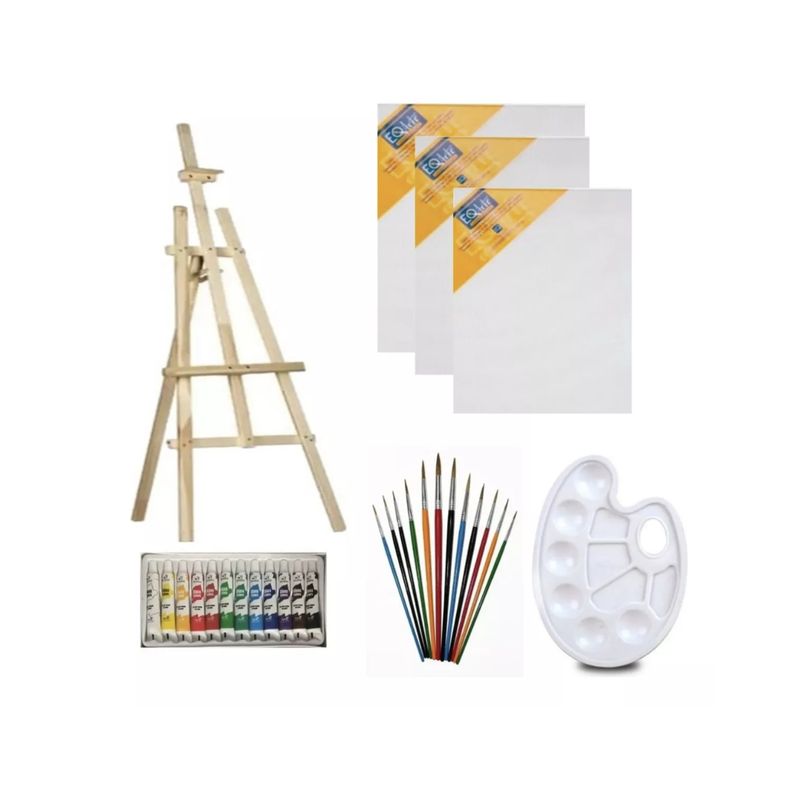 GENERICO - Kit De Arte Pintura Acrílica Atril 150cm Bastidor Set 7 Pcs