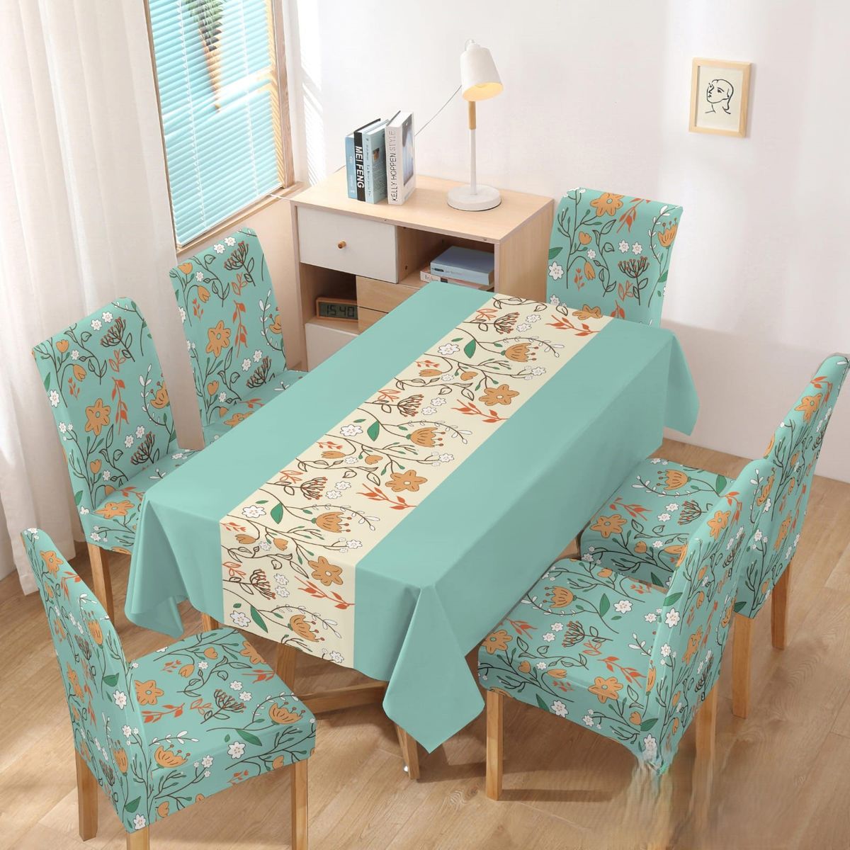 GENERICO - SET DE UN MANTEL IMPERMEABLE CON 6 FUNDAS CUBRE SILLAS