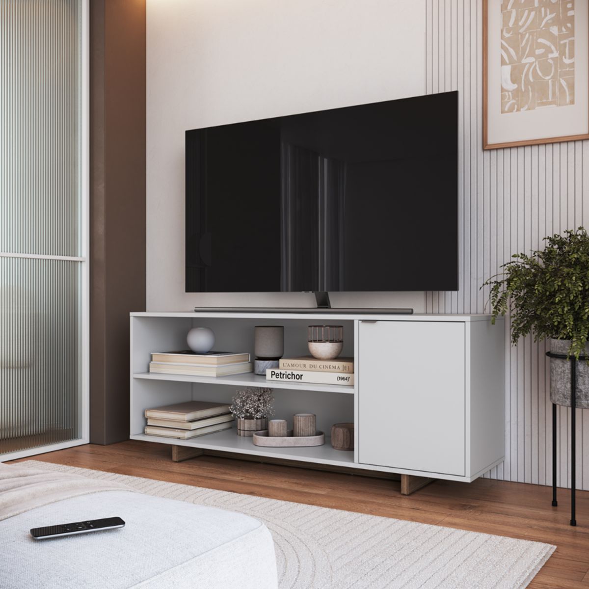 BE DESIGN - Rack Con 2 Espacios + Puerta Para TV De 50¨ Blanco