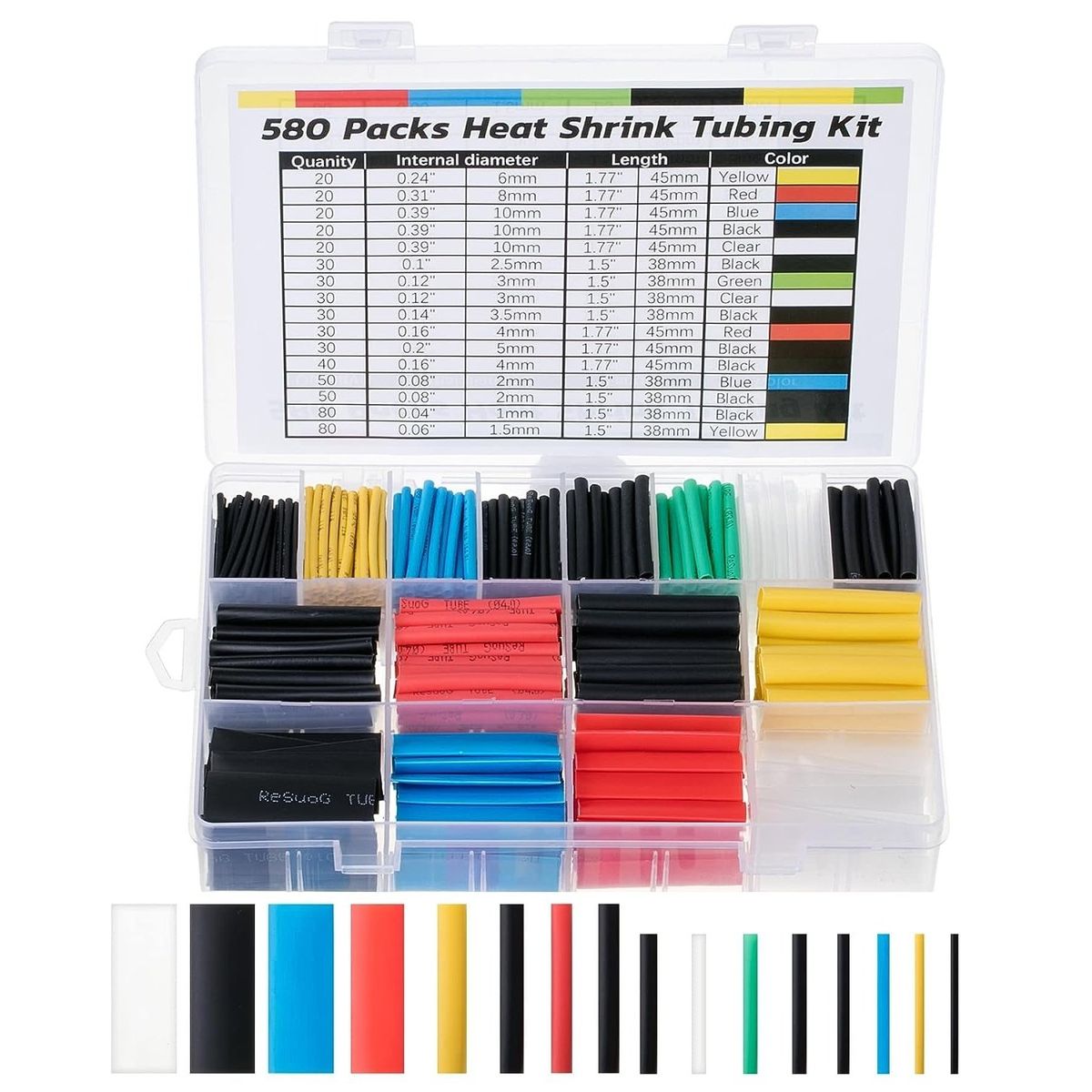 Kit Tubos Termoretractil Colores Mixtos 580 Piezas, marca GENERICO - Foto Principal
