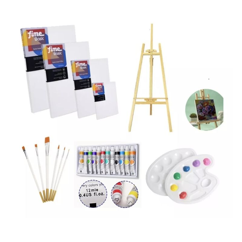 GENERICO - Set De Atril 150cm Pintura Arte Acrílico Kit Bastidor 12 Pcs