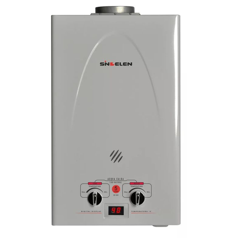 SINDELEN - Calefon Sindelen 5 Lts Glp Tiro Natural Gas Licuado Plateado