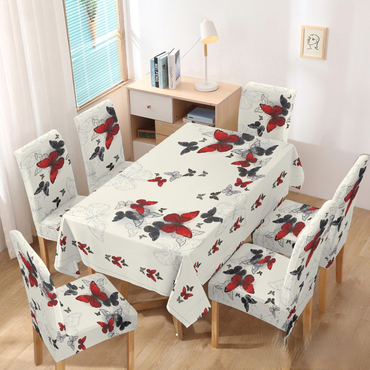 GENERICO - SET DE UN MANTEL IMPERMEABLE CON 6 FUNDAS CUBRE SILLAS