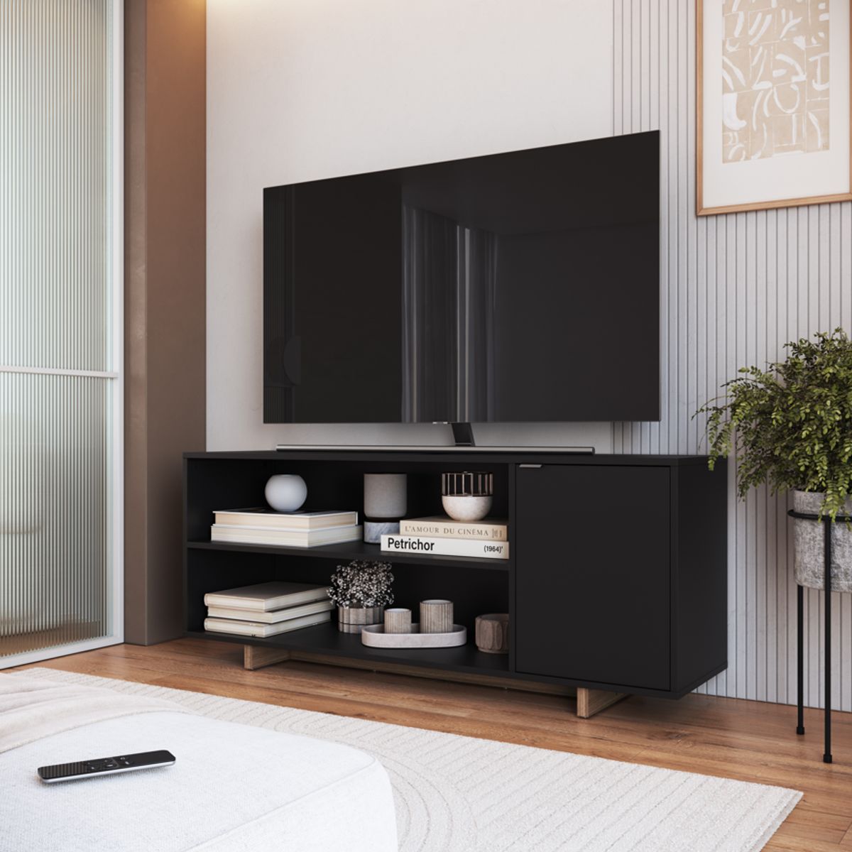 BE DESIGN - Rack Con Espacios + Puerta Para Tv 50´ Negro