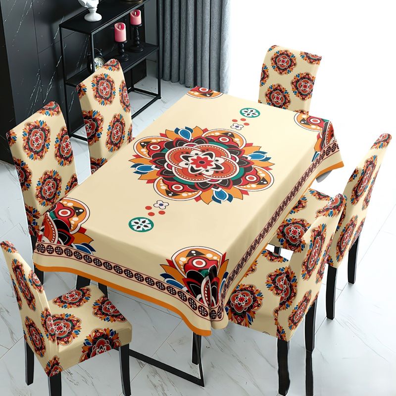 GENERICO - SET DE MANTEL IMERMEABLE CON 6 CUBRE SILLAS PROTECTOR 7 PIEZAS