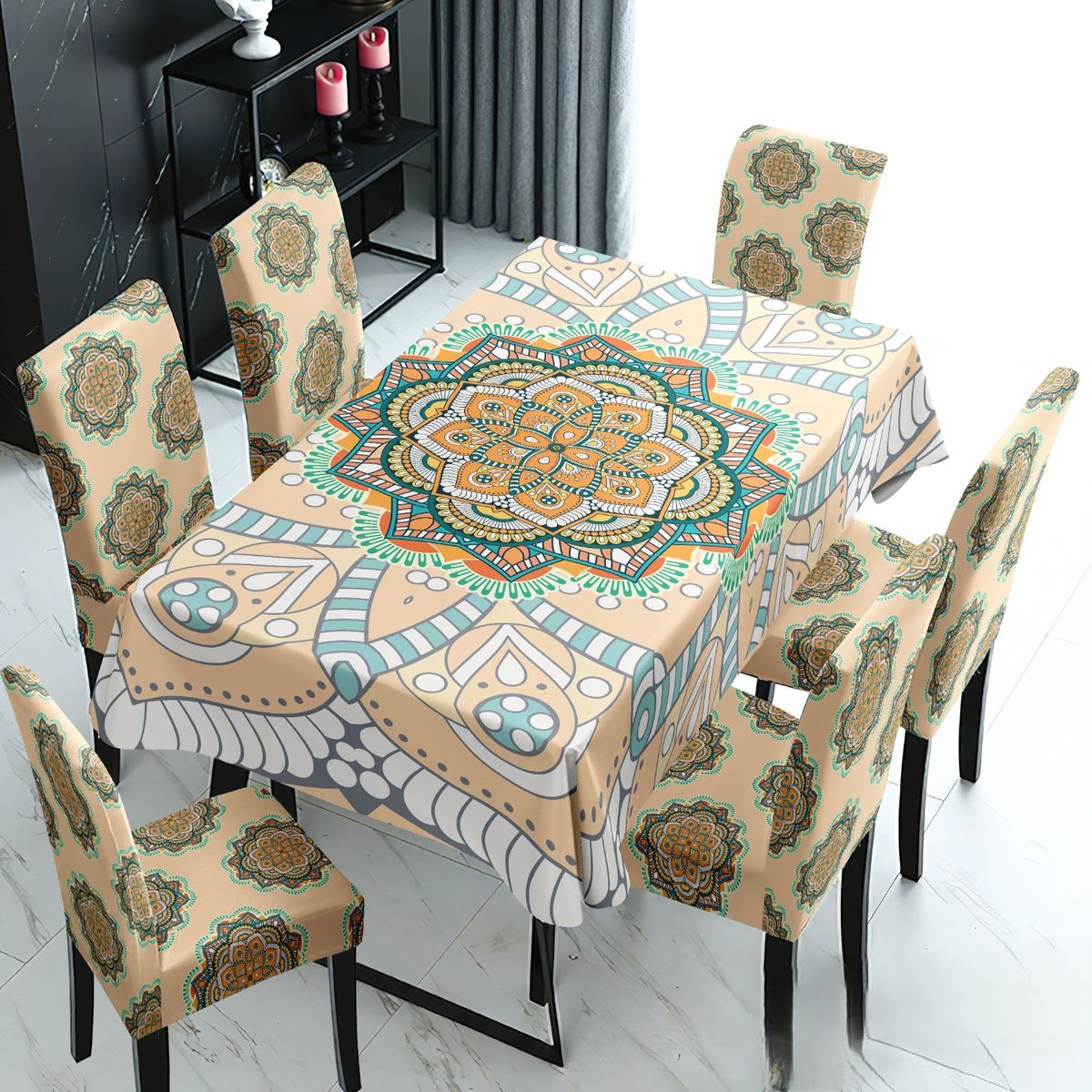 GENERICO - SET DE UN MANTEL IMPERMEABLE Y CON 6 FUNDAS CUBRE SILLAS