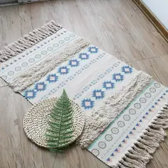 ANGELES DEL HOGAR - ALFOMBRA PEQUEÑA DE LINO Y ALGODÓN DE ESTILO NÓRDICO Y BOHEMIO 60X90CM