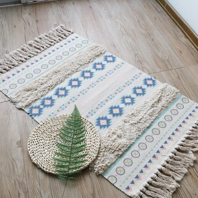 ANGELES DEL HOGAR - ALFOMBRA PEQUEÑA DE LINO Y ALGODÓN DE ESTILO NÓRDICO Y BOHEMIO 60X90CM