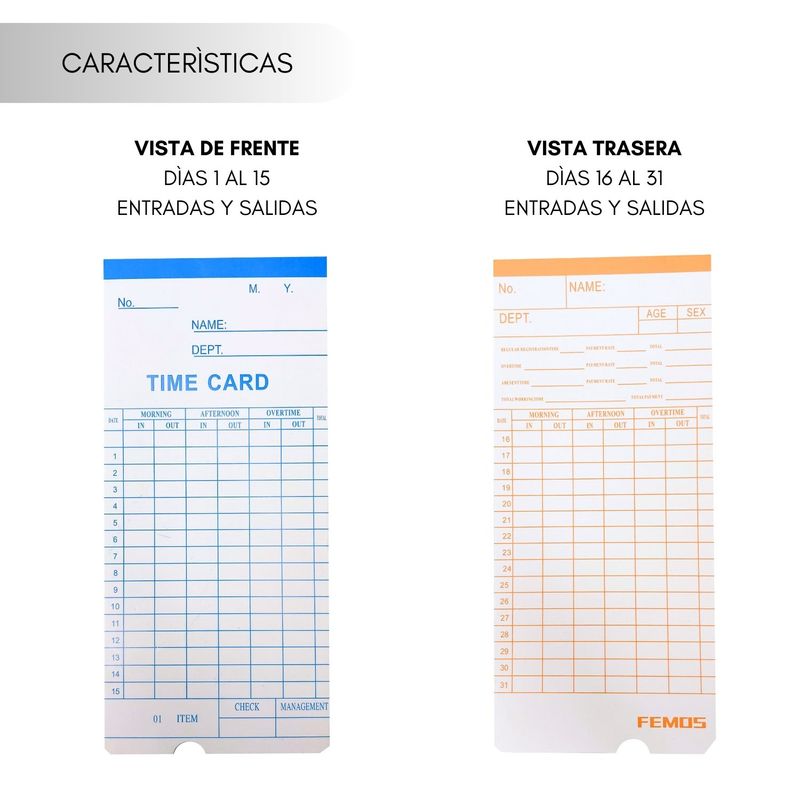GENERICO - Tarjetas Fichas Reloj Control Asistencia 100 Und 80215