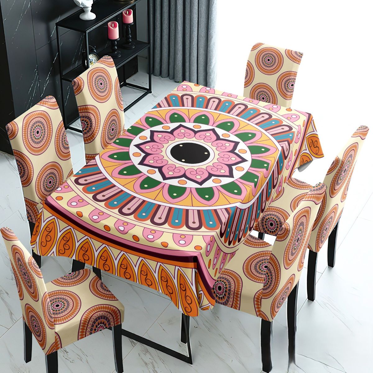 GENERICO - SET DE MANTEL IMERMEABLE Y CON 6 CUBRE SILLAS PROTECTOR 7 PIEZAS