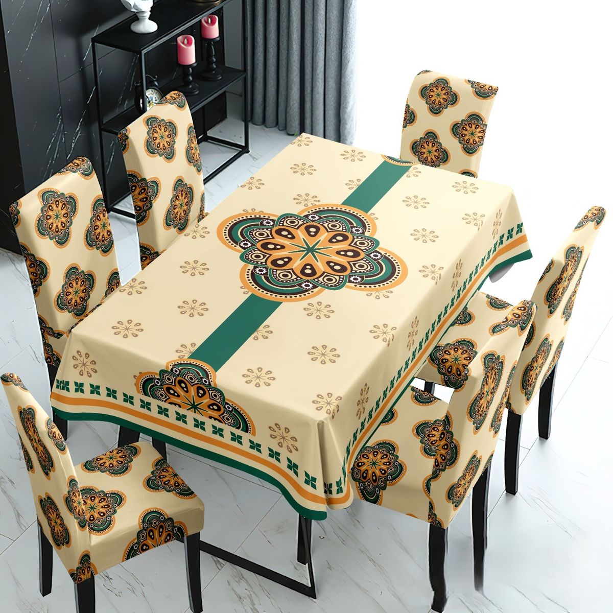 GENERICO - SET DE UN MANTEL IMPERMEABLE CON 6  FUNDAS CUBRE SILLAS