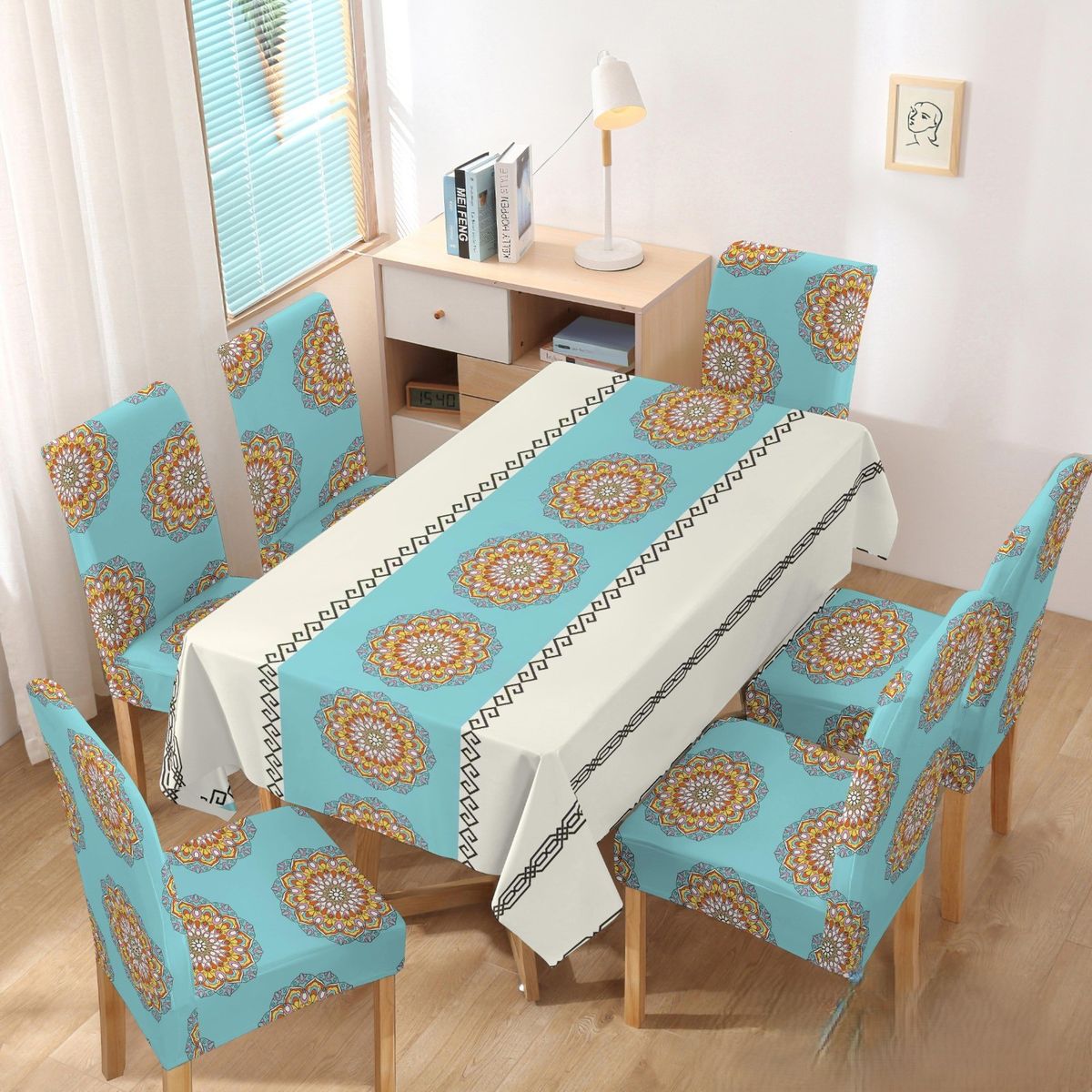 GENERICO - SET DE MANTEL IMERMEABLE Y CON 6 CUBRE SILLAS PROTECTOR 7 PIEZAS