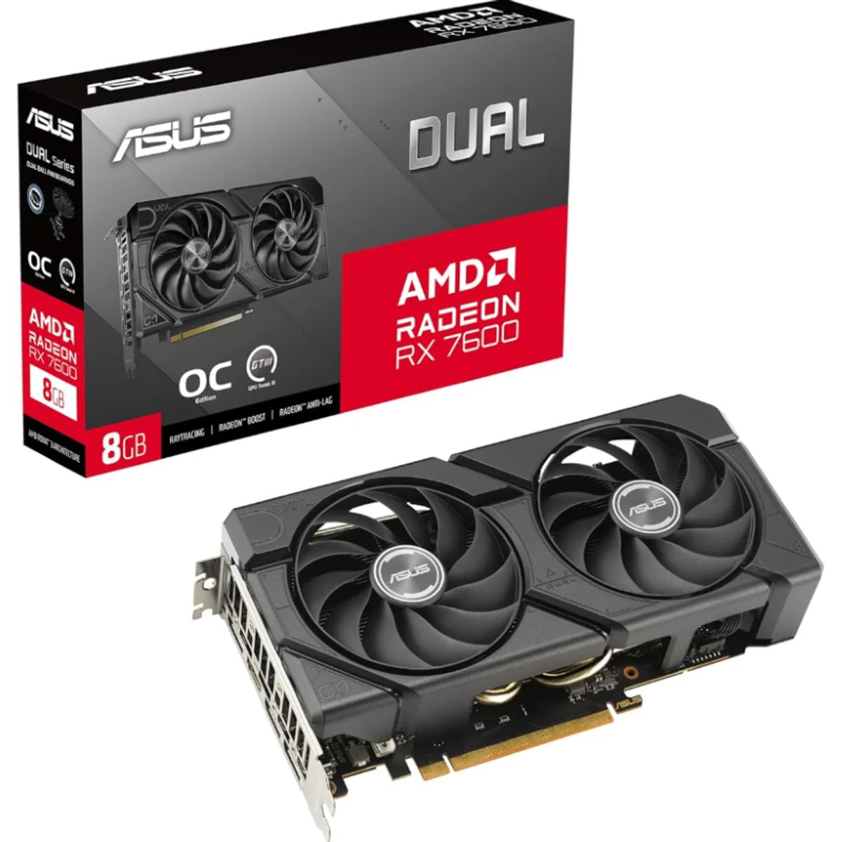ASUS - Tarjeta de Video - ASUS DUAL-RX7600-O8G-EVO - 8 GB GDDR6 (128 bit)