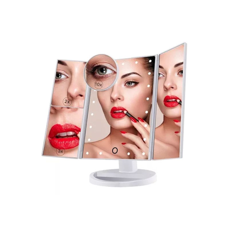 GENERICO - Espejo Maquillaje 22 Luces LED Aumento X1 X2 X3 X10 Giratorio Blanco