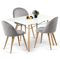 NOVAHUS - Comedor 4P Nórdico Eames 110X80cm + Sillas Terciopelo Grises