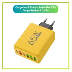 GENERICO - Cargador 6 Puertos Doble Usb C Pd Carga Rapida 3.0 65w