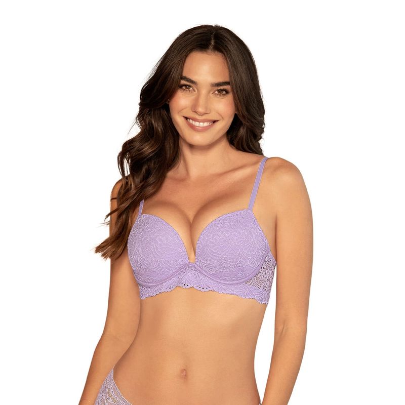 LEONISA - Sostén doble realce escote profundo elaborado en encaje 71345 Lila