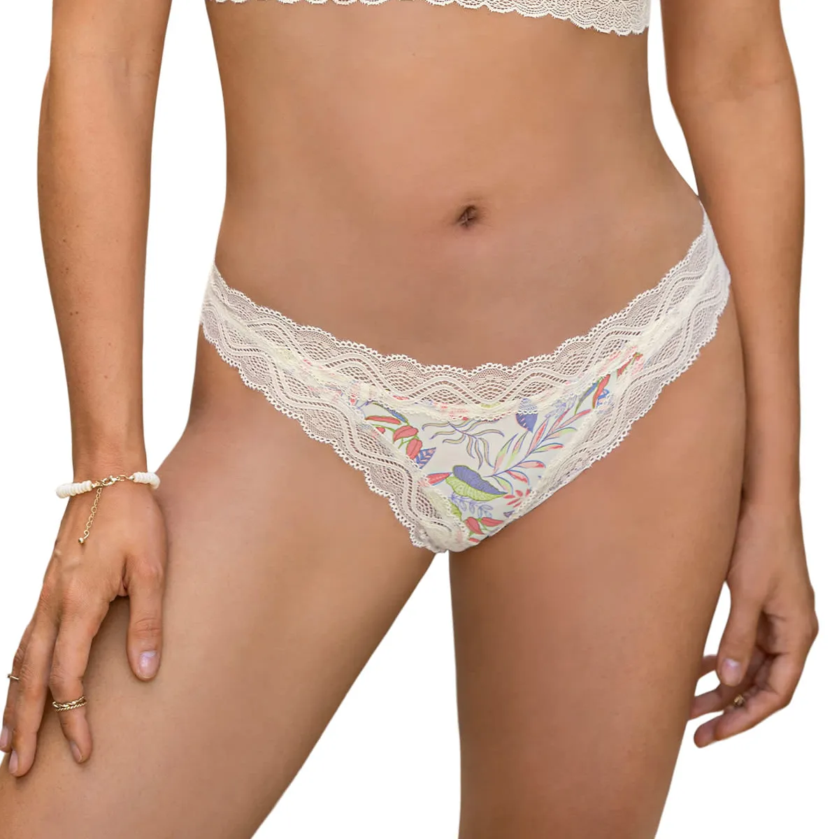 LEONISA - Colaless tiro medio en tela lisa y encaje 092043 Marfil