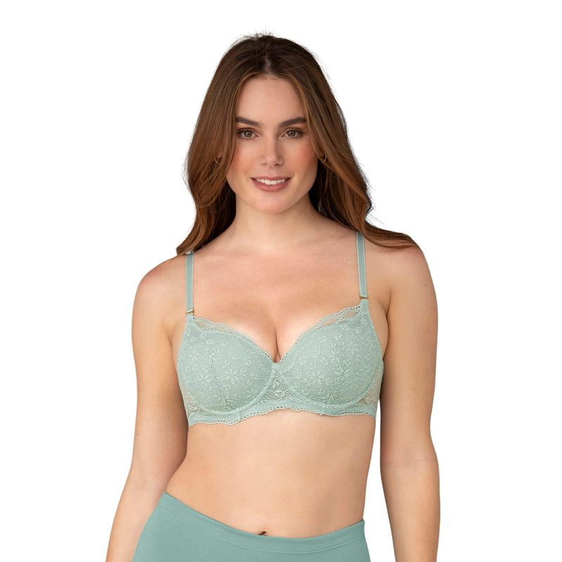 LEONISA - Sostén de realce suave en encaje con breteles multiusos 71326 Verde Claro