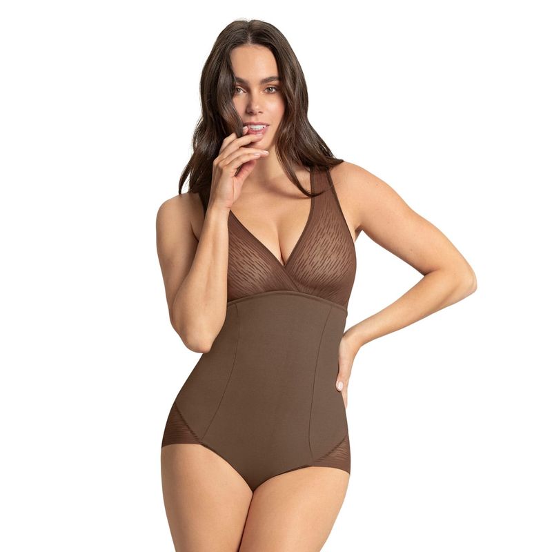 LEONISA - Faja tipo body con bralette incorporado con control de abdomen 018517 Café