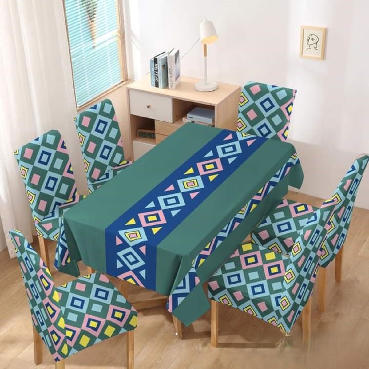 GENERICO - SET DE MANTEL IMERMEABLE Y CON 6 CUBRE SILLAS PROTECTOR 7 PIEZAS