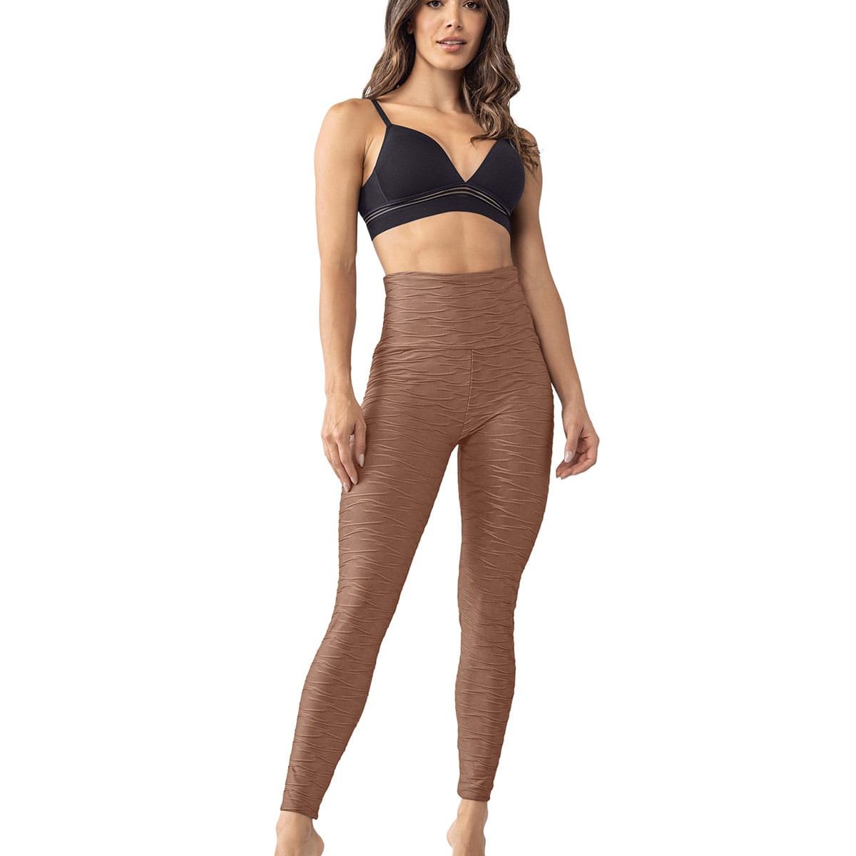 LEONISA - Legging control fuerte de abdomen textura acanalada 441010 Café