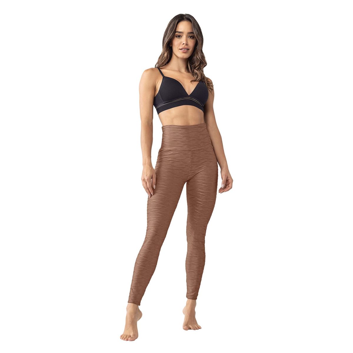 LEONISA - Legging control fuerte de abdomen textura acanalada 441010 Café