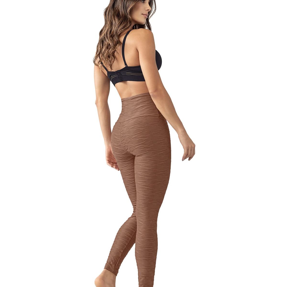LEONISA - Legging control fuerte de abdomen textura acanalada 441010 Café