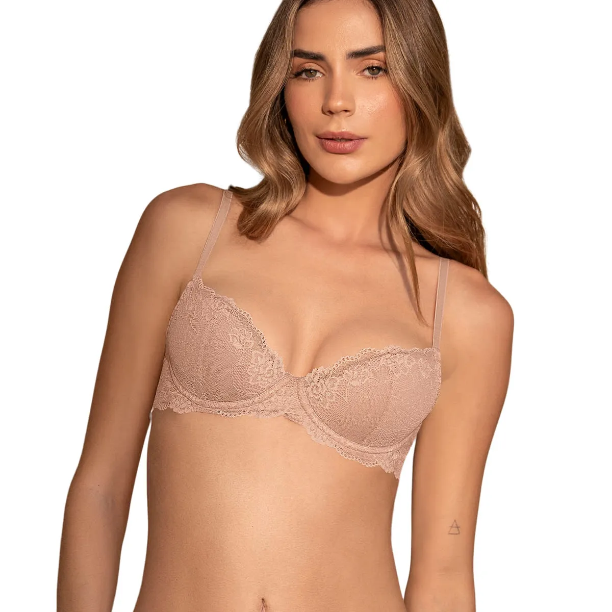 LEONISA - Sostén media copa con detalles de encaje en escote y espalda 091142 Palo Rosa