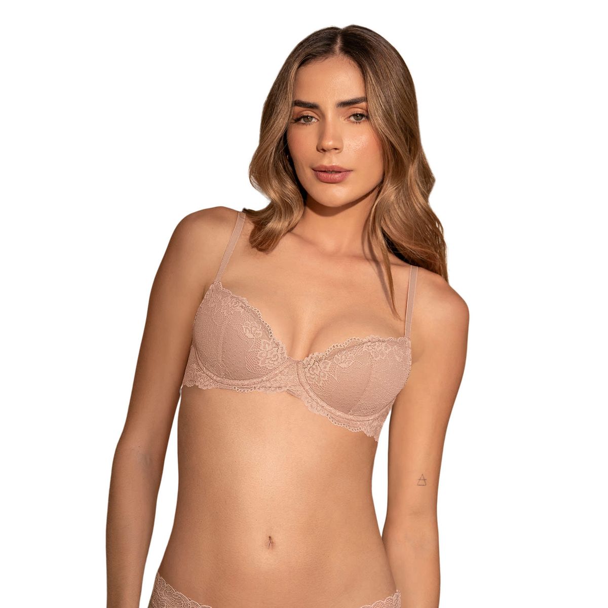 LEONISA - Sostén media copa con detalles de encaje en escote y espalda 091142 Palo Rosa