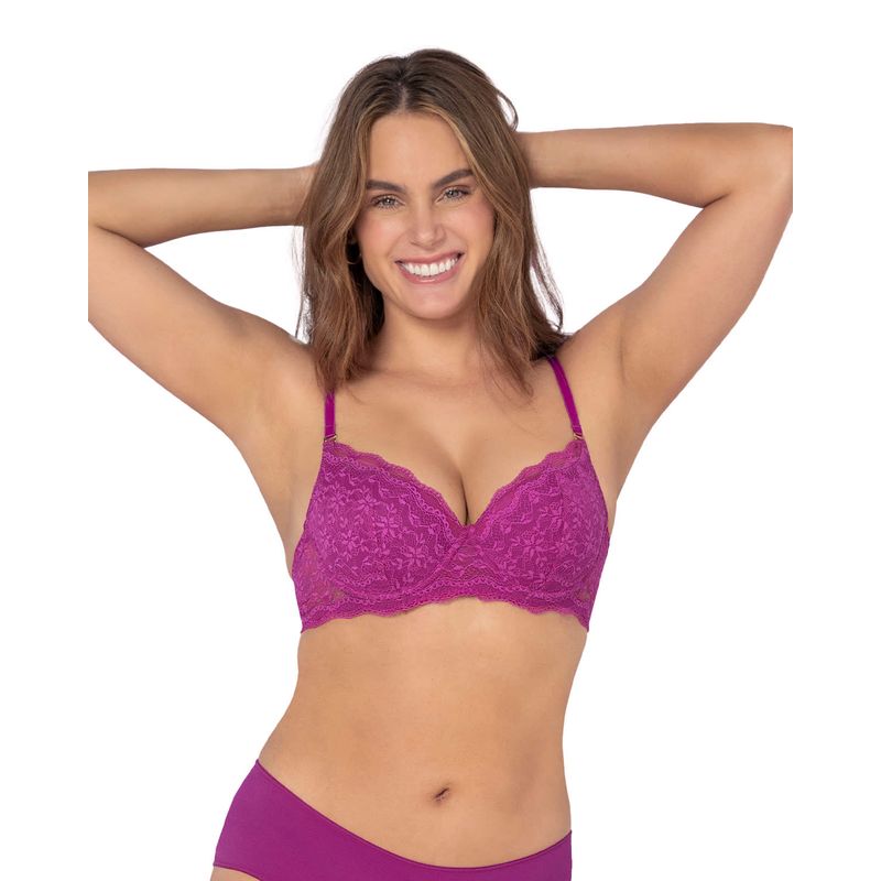 LEONISA - Sostén de realce suave en encaje con breteles multiusos 71326 Morado