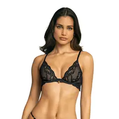 LEONISA - Sostén escote profundo en encaje y tul 091147 Negro