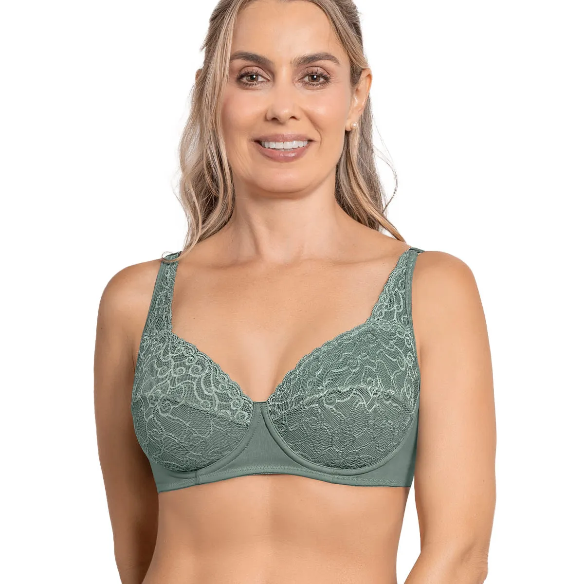 LEONISA - Sostén triangular con copas en encaje y espalda en tela lisa 71357 Verde