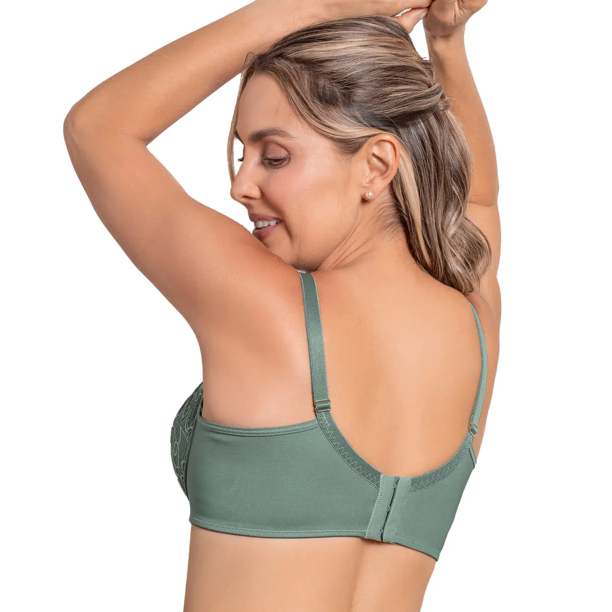 LEONISA - Sostén triangular con copas en encaje y espalda en tela lisa 71357 Verde