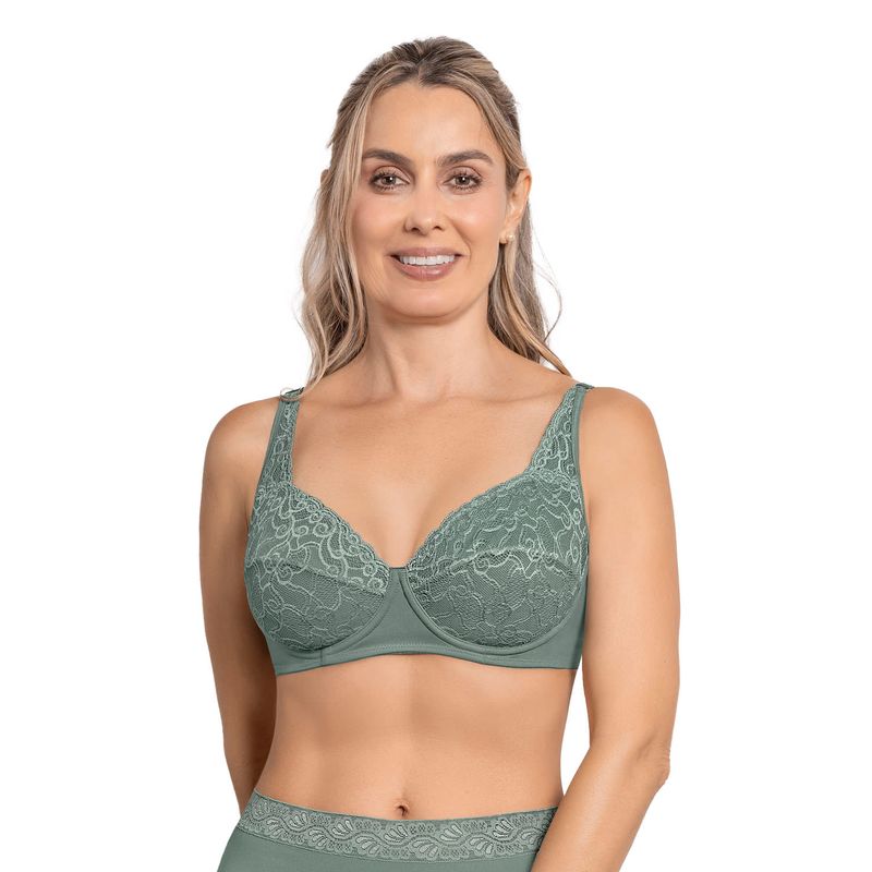 LEONISA - Sostén triangular con copas en encaje y espalda en tela lisa 71357 Verde