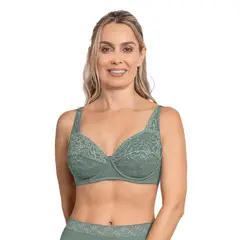 LEONISA - Sostén triangular con copas en encaje y espalda en tela lisa 71357 Verde