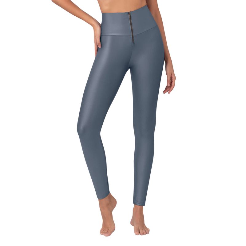 LEONISA - Leggings con acabado imitación cuero con control de abdomen 441000 Gris Oscuro