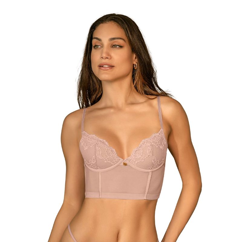 LEONISA - Bustier en encaje con transparencias en la base y espalda 091146 Palo Rosa